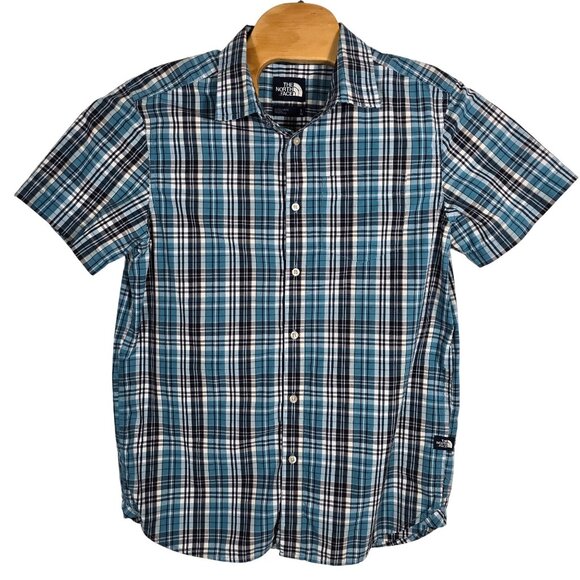 The North Face Button Up Shirt Large Men's Blue Plaid Short Sleeve‎ - Picture 2 of 6